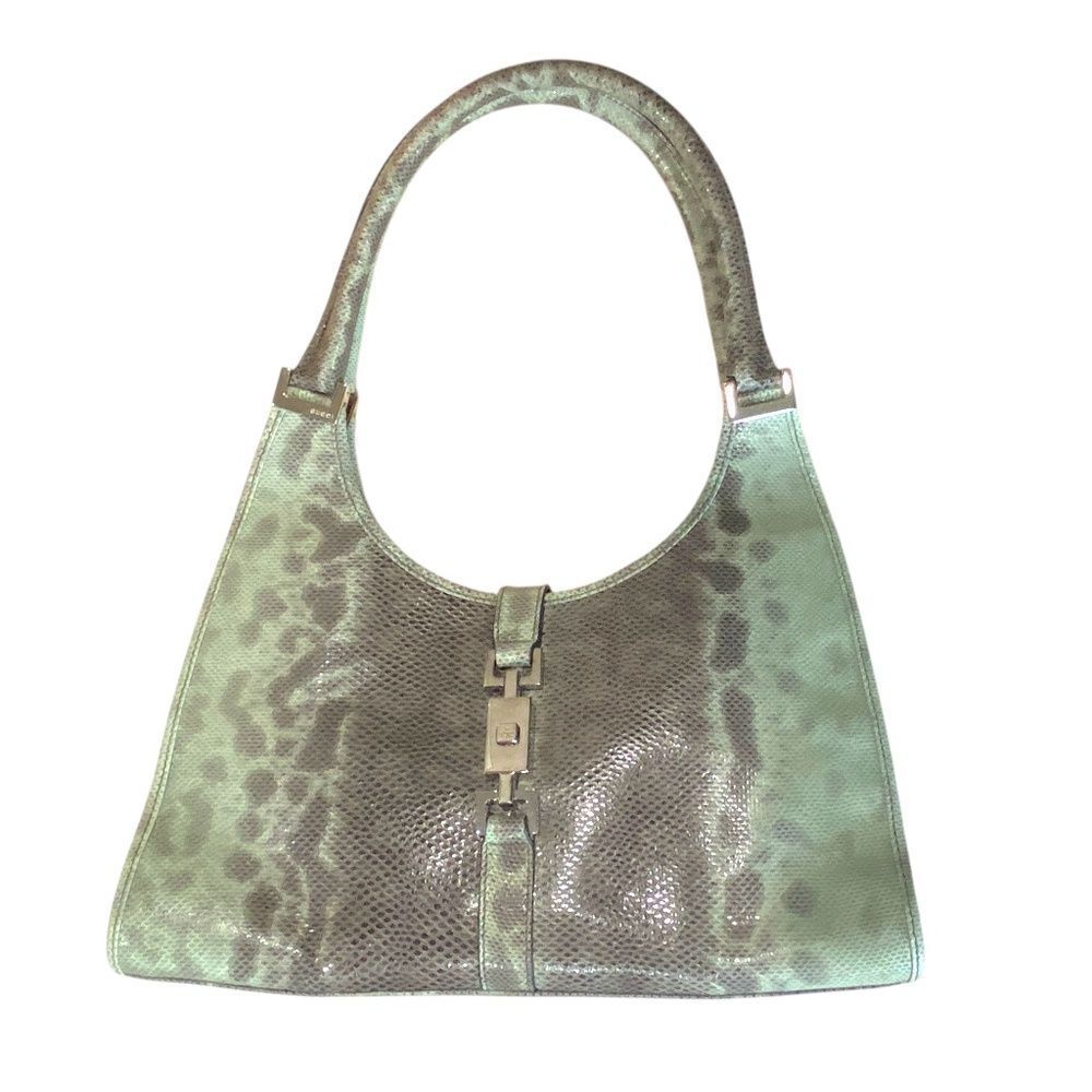 1549 Gucci Jackie 1961 Green And Gray Python Medium Shoulder Bag Silver Buckle